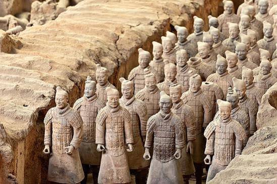Terracotta Warriors arranged in excavation pits in Xi'an